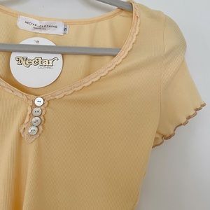 Yellow Cropped Top with Lace trim- S